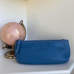 Coach Leather Blue Pencil Case/Makeup Brush Case